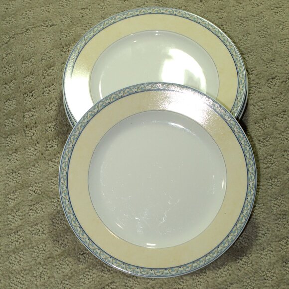 Set of 4 Alfold Yellow Blue Filigree Hungarian Porcelain 8" Salad Plates - Picture 1 of 5